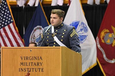 Christopher M. Hulburt ’22, valedictorian of the Class of 2022 at ֻ̳, speaking during commencement,.